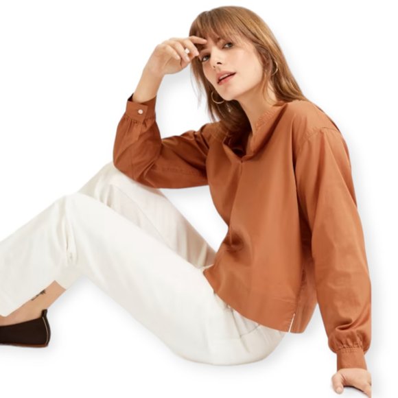 Everlane The Silky Cotton Split-Neck Blouse in 0 | 100% Cotton | Spring | Office - Picture 7 of 15